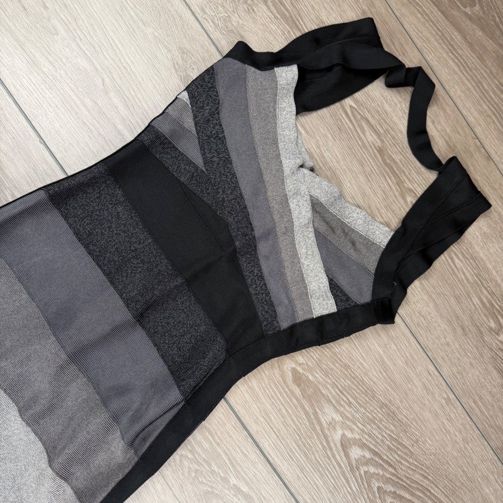 Herve Leger Womens Bandage Dress Ombre Striped Bodycon Gray Small